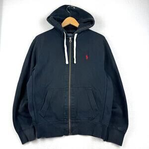 Vintage Polo Ralph Lauren Mens Medium Black Thick Full Zip Waffle Hood Jacket